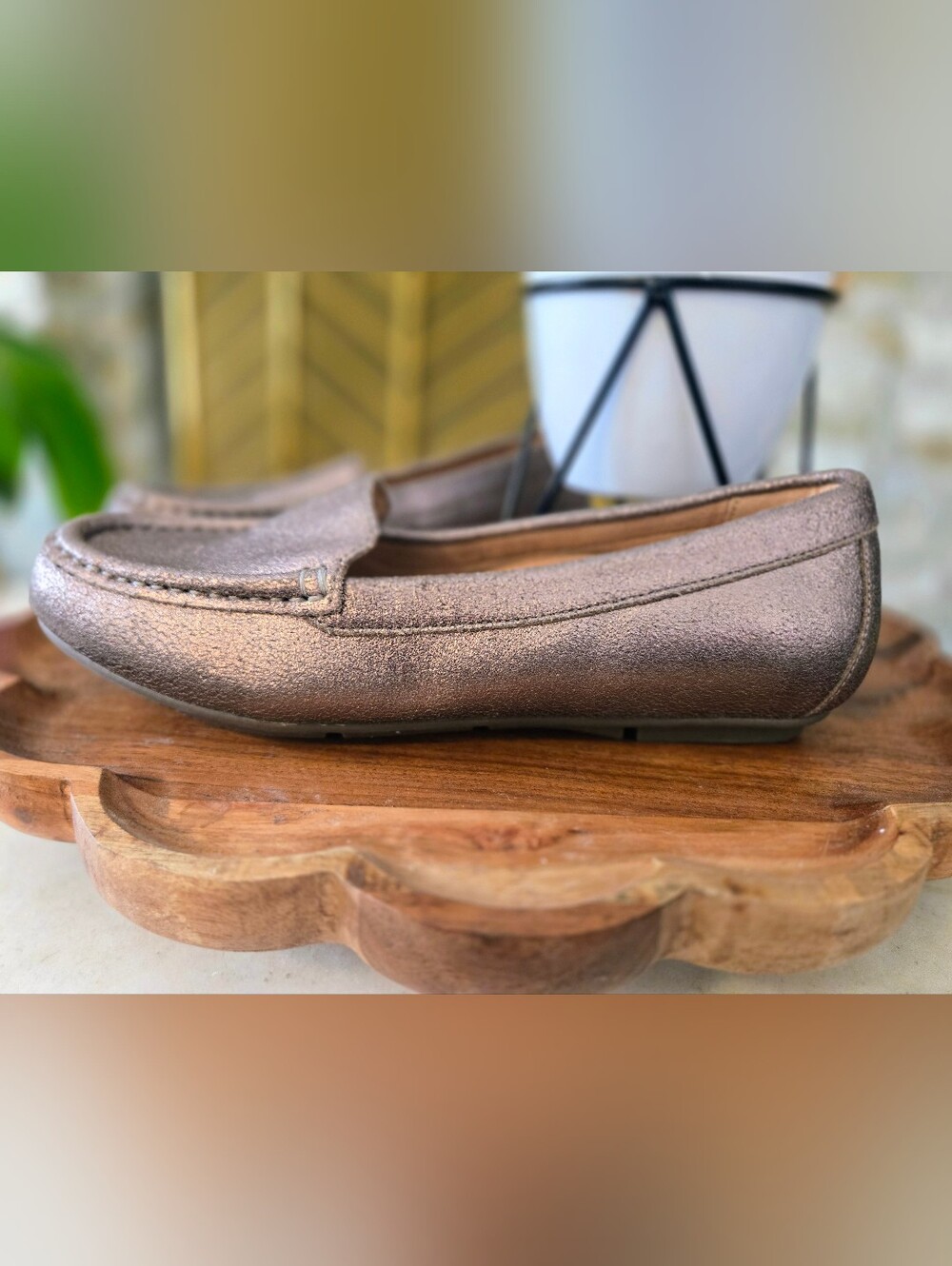 Vionic Debbie Metallic Leather Loafers Pewter Size US 7 / EU 38